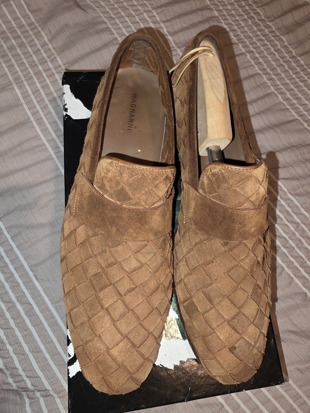 Magnanni Tan Woven Suede Slip-On Loafers